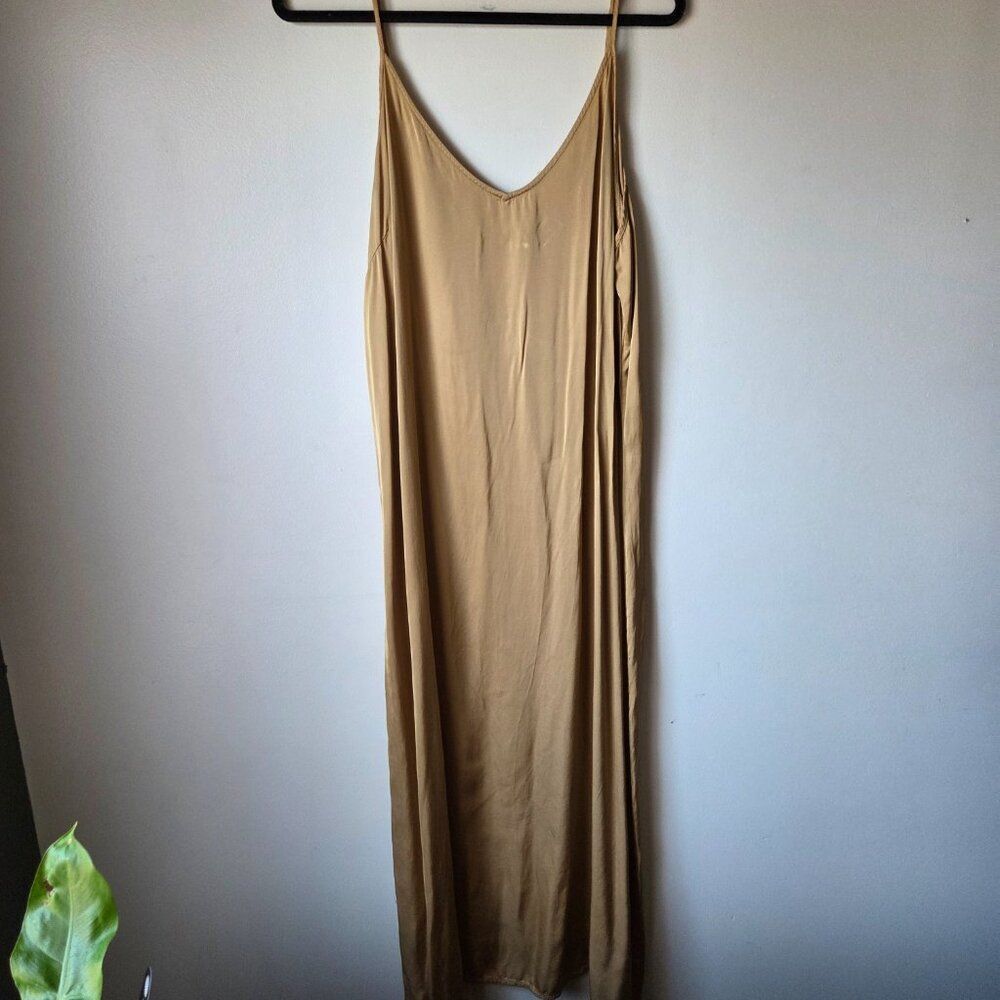 EUC AERIE SATIN TAN V NECK TANK MIDI SLIP DRESS SIZE XXL